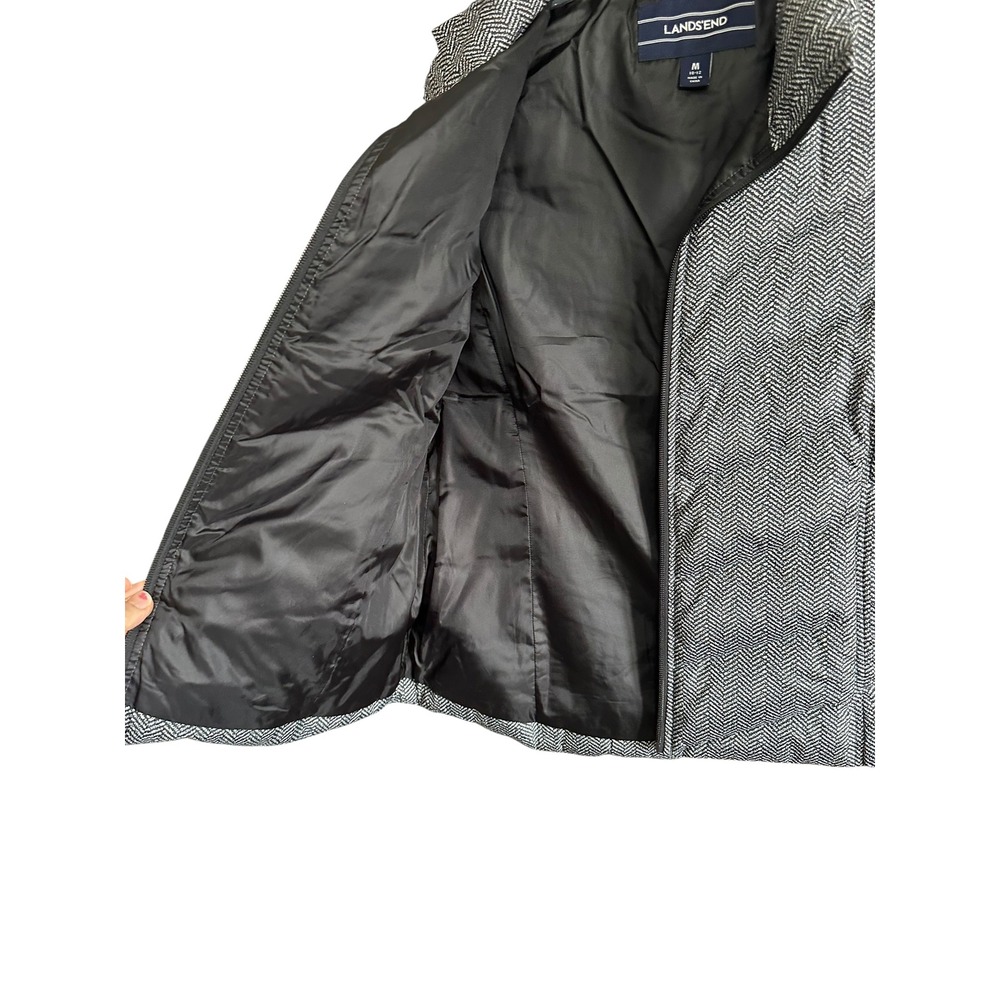 Lands End Womens Down Puffer Vest Black White Herringbone‎ Chevron M Outdoors - Picture 2 of 8